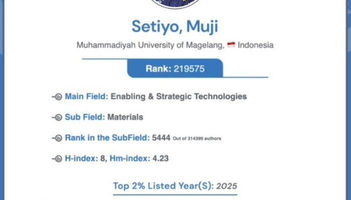 Dosen Teknik Mesin UNIMMA, Prof. Dr. Muji Setiyo, Masuk Daftar Top 2% World Scientist 2025